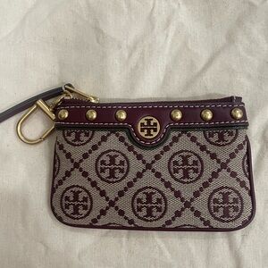 Tory Burch Maroon and Gold Patterned Wristlet